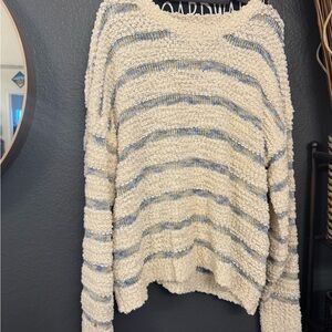 SHEIN Cream and Blue Striped Sweater